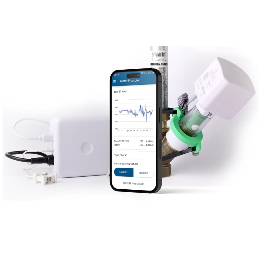 Komplettset aus Stellmotor, WLAN-Steuergerät und KI-Sensor mit App