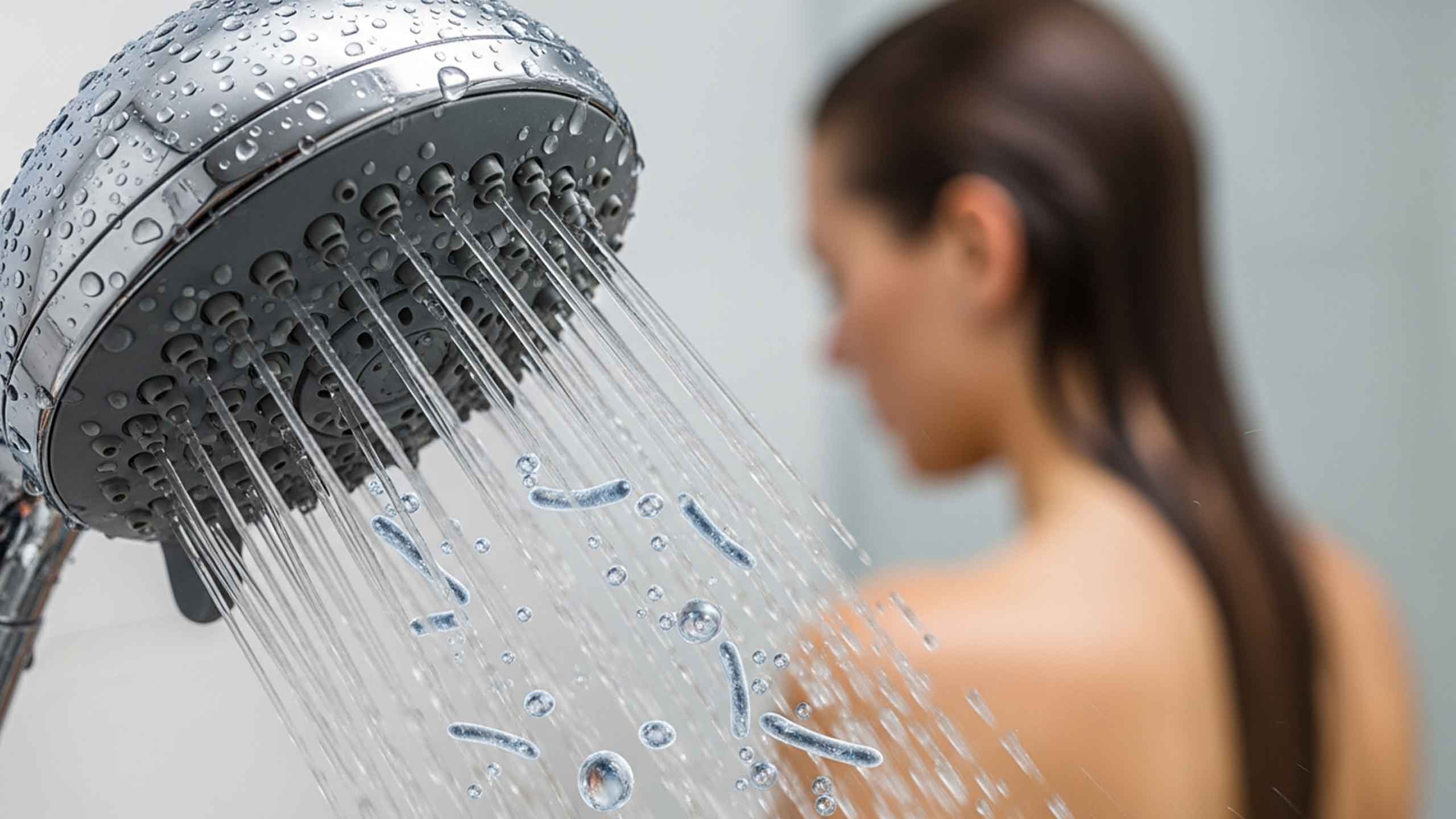 Ein Duschkopf mit infiziertem Wasser