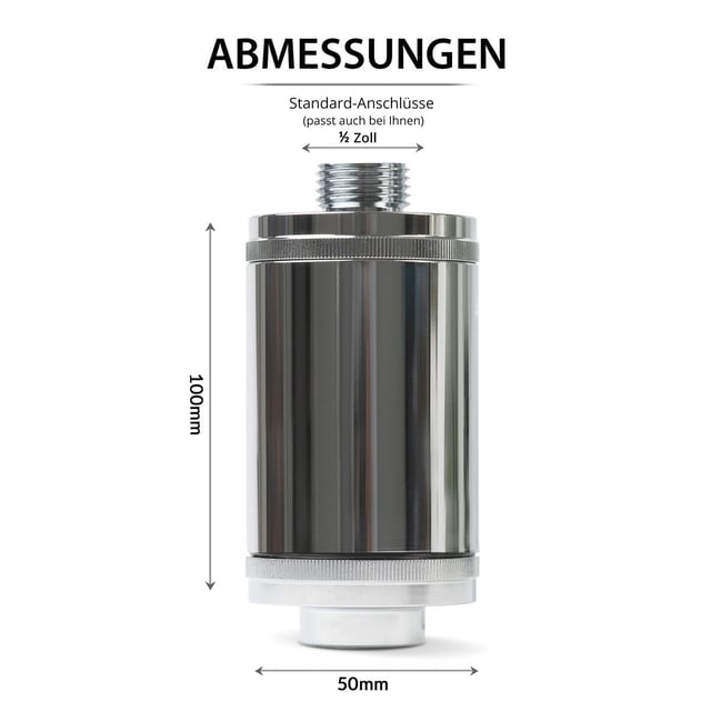 Maßzeichnung des Longlife: 100 mm hoch, 50 mm Durchmesser