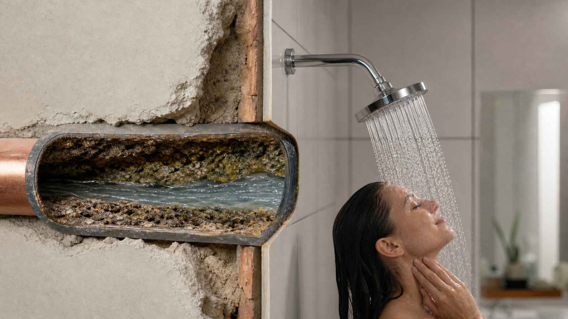 Dreckiges Rohr mit Biofilm, Legionellen