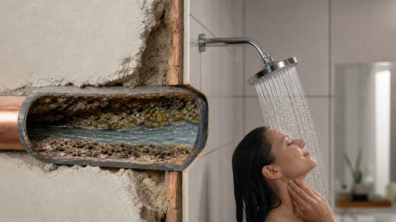 Dreckiges Rohr mit Biofilm, Legionellen