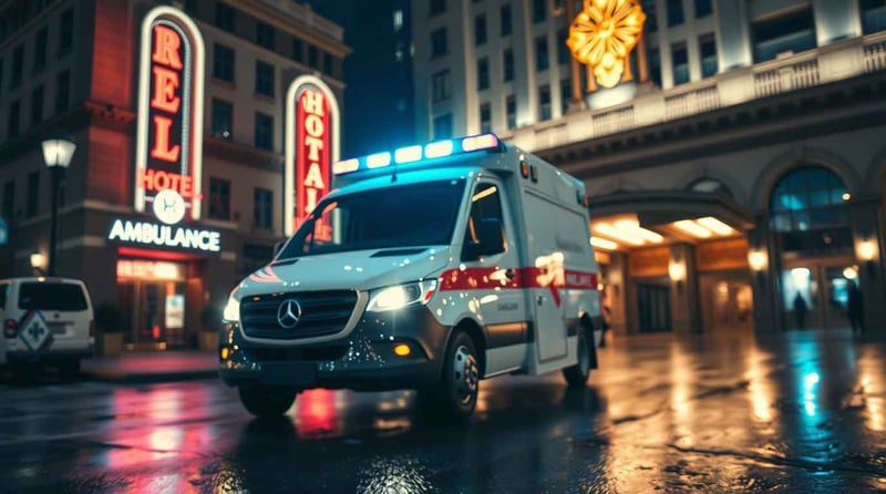 Krankenwagen vor einem Hotel