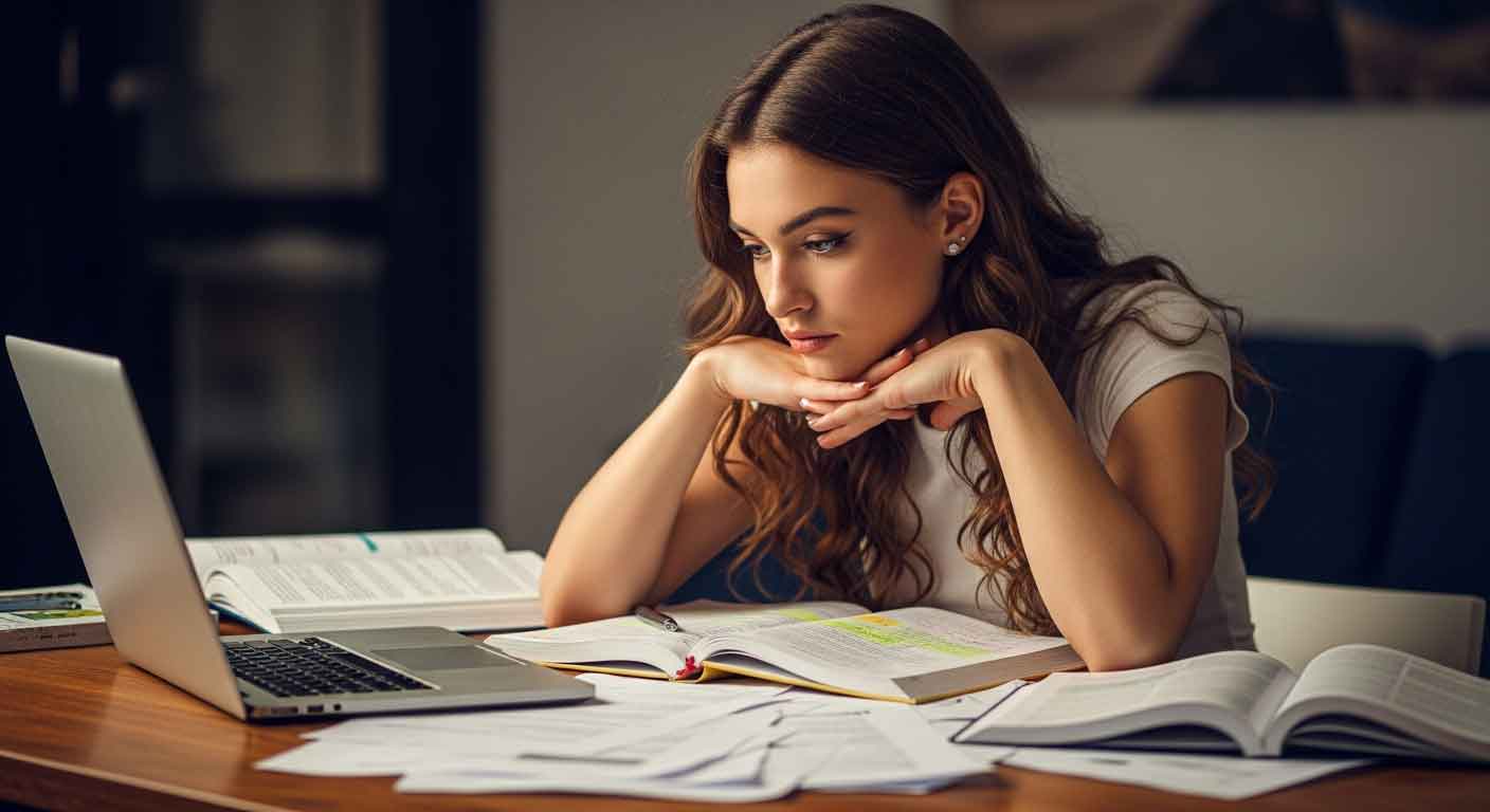 Eine Studentin am Schreibtisch