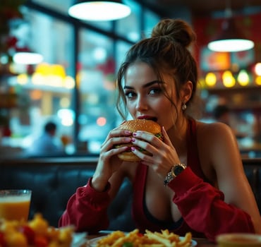 Frau isst Burger