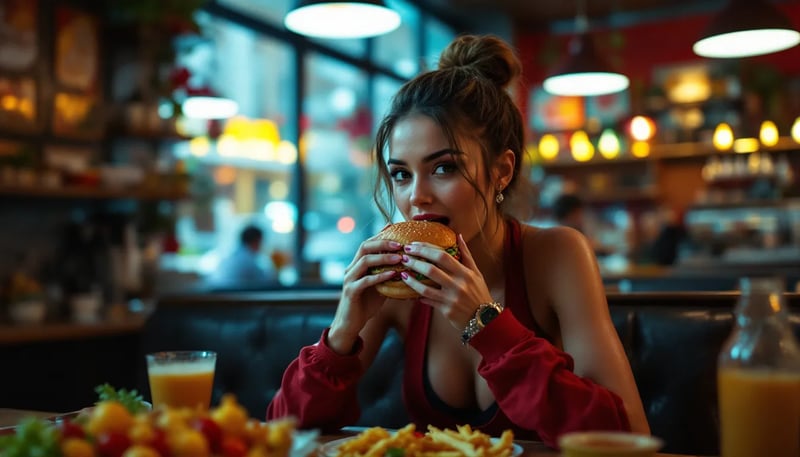 Frau isst Burger