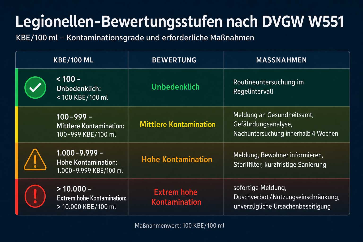 Legionellen Bewertungsstufen nach DVGW