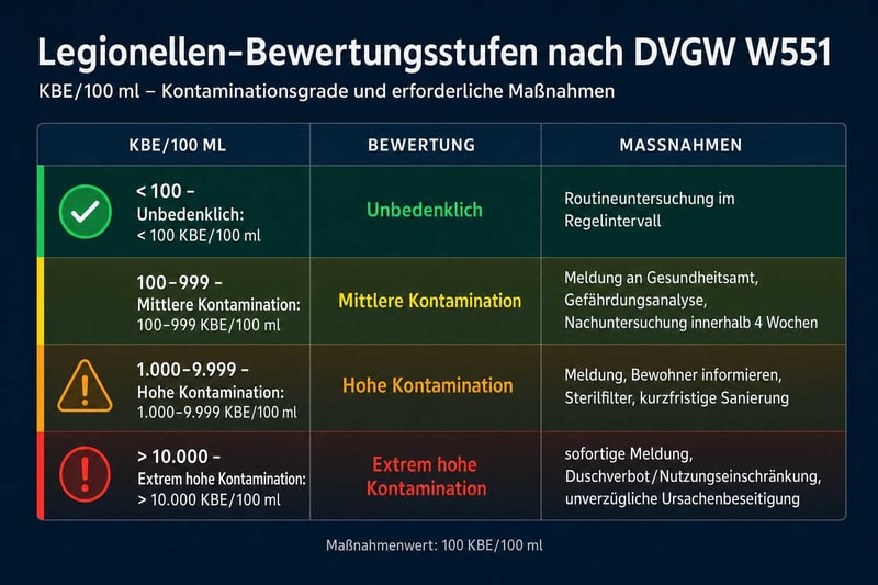 Legionellen Bewertungsstufen nach DVGW