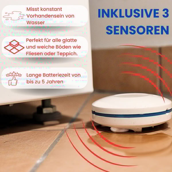 Inklsuive 3 Sensoren für Wasserleckagen