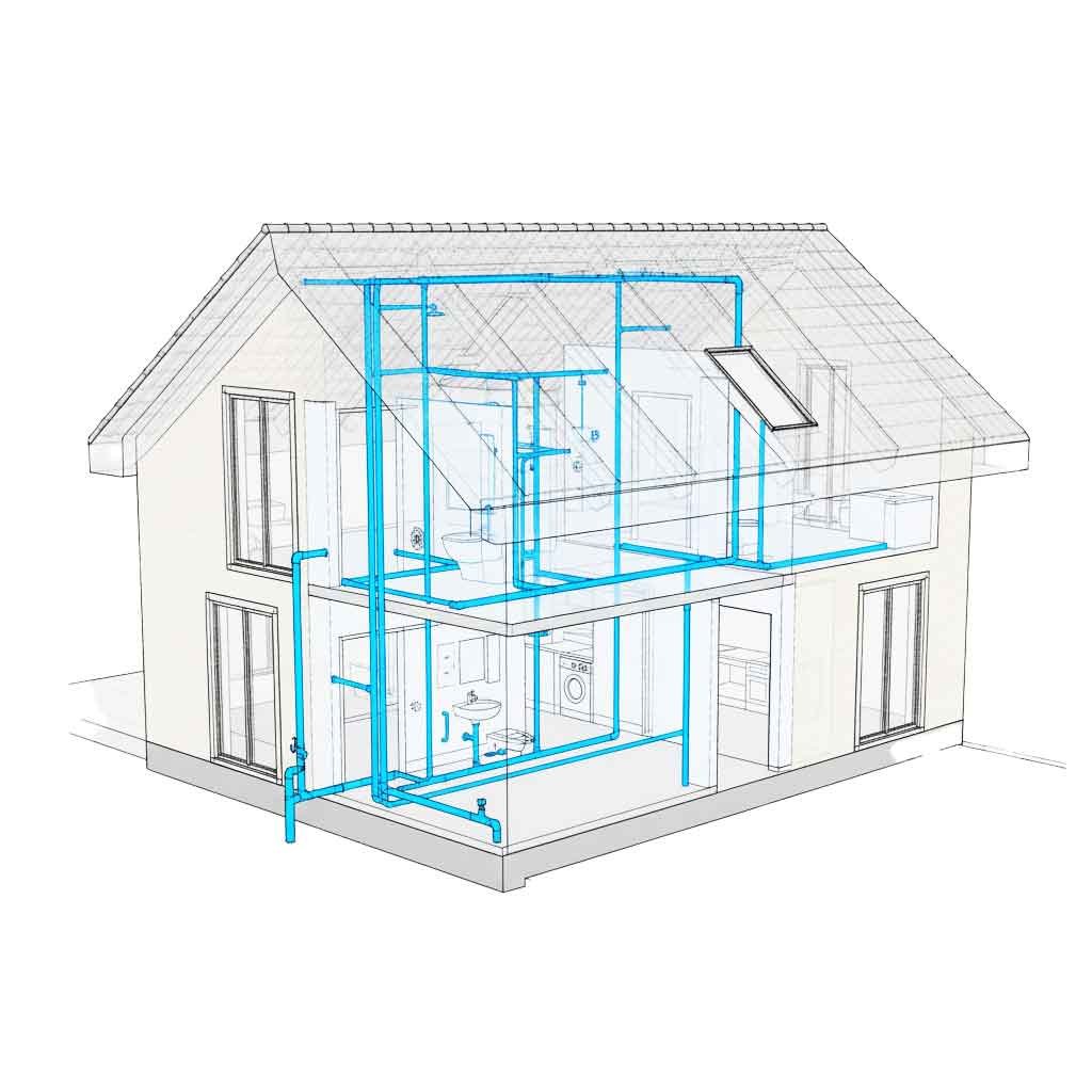Einzelhaus mit Wasserrohrnetz
