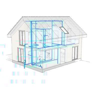 Einzelhaus mit Wasserrohrnetz