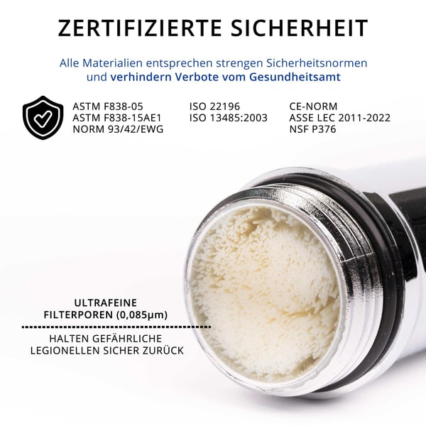 Zertifizierungen Legionellenfilter Wasserhahn