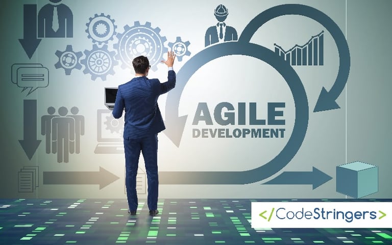 a man standing in front of a diagram depicting agile development method