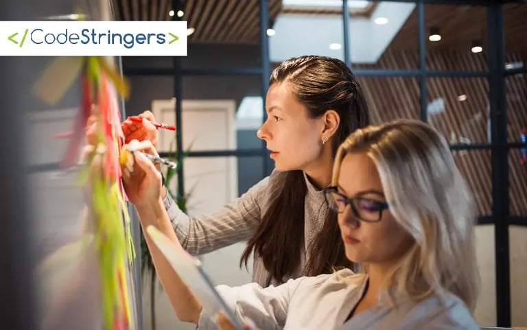 Two girls are working on an agile project