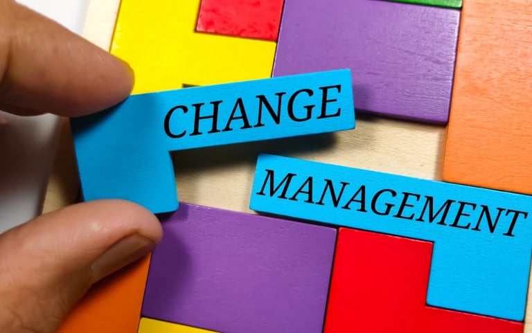 The puzzle pieces have the word change management