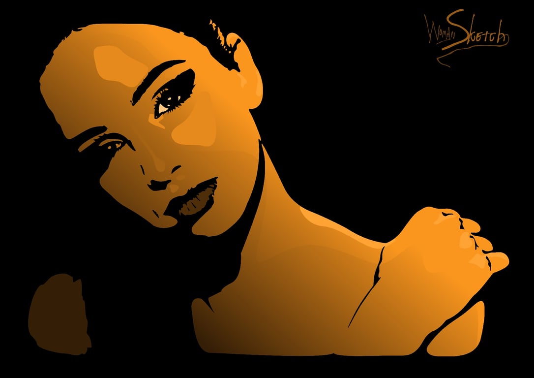 Hand drawn sketch of a woman on black background Premium Vector