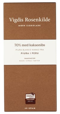 70% Piura med Kakaonibs Mørk Sjokolade