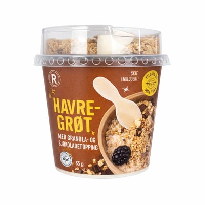 Havregrøt med 23 % granola med mørk- og hvit sjokolade