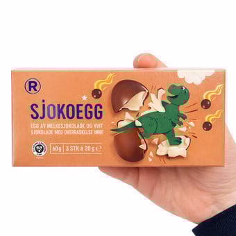 Egg av 50 % melkesjokolade og 50 % hvit sjokolade