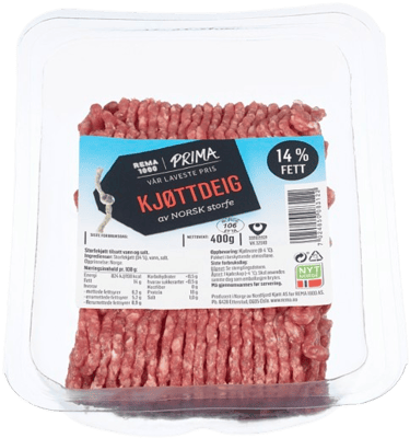 Kjøttdeig 14% 400g Prima Lavpris