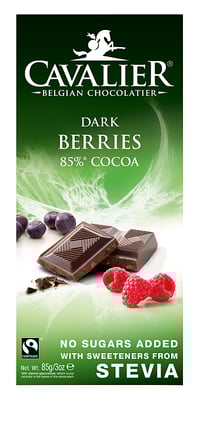 Cavalier Mørk Sjokolade 85% med Bær, Søtet med Stevia, Plate 85g