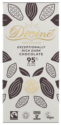 Divine 95% Dark Chocolate Fairtrade Organic Vegan 80g
