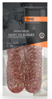Speket Pølse m/Hjort&Blåbær 80g Tind