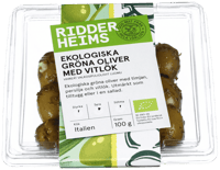 Ridderheims Grønne Oliven Hvitløk Økologisk 100g
