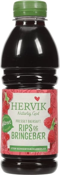Rips&Bringebærsaft Ufiltrert 0,5l flaske Hervik