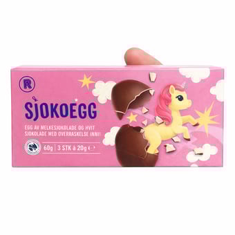 Egg av 50 % melkesjokolade og 50 % hvit sjokolade