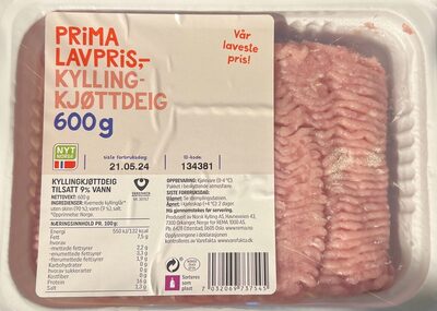 Kjøttdeig av kylling med 9 % vann