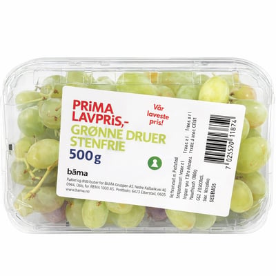 Grønne druer stenfrie
