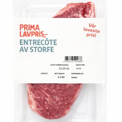 Prima lavpris-entrecôte av storfe