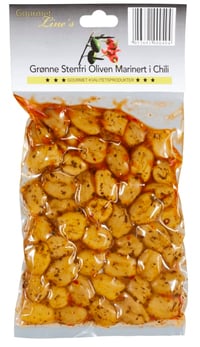 Oliven Grønn m/Chili 250g Gourmet Line