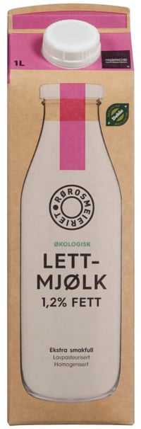 Lettmjølk 1,2% Økologisk 1l Røros