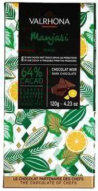 Mørk Sjokolade 64% med Appelsin "manjari Orange" 120g Valrhona
