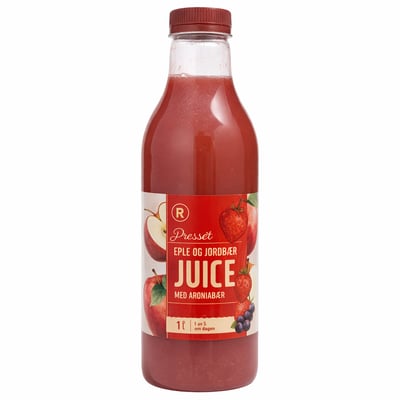 Presset eple og jordbær juice med aroniabær
