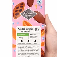 Økologisk mørk sjokolade med mandler, karamell og havsalt