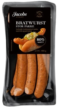 Bratwurst 80% 480g/A.Idsøe/ Jacobs Utvalgte