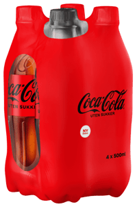 Coca-Cola uten sukker 4stk x 0,5l, 2l