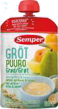Grøt Pære&Aprikos 6mnd 120g Semper