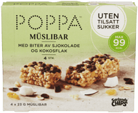 Poppa Müslibar Kokos/Sjokolade 4x23g