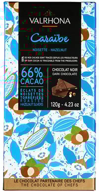 Mørksjokolade 66% Caraibe Hasselnøtt 120g Valrhona