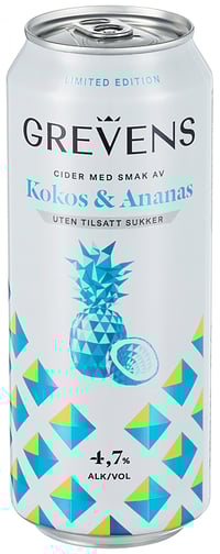 Grevens Kokos og Ananas uten Tilsatt Sukke 0.50l bx 6pk