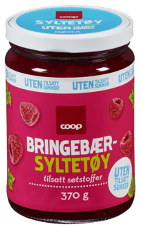 Coop Bringebærsyltetøy uten sukker 370g