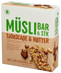 Müslibar Sjokolade og Nøtter 23g 6pk 6 stk, 138 g