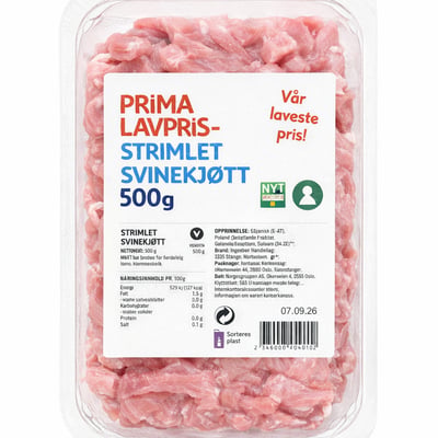 Prima Lavpris Strimlet svinekjøtt 500 g