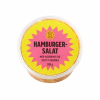 Hamburger-salat med agurkmiks og syltet paprika