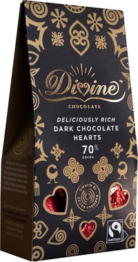Divine Fairtrade 70% Mørke Sjokoladehjerter 80g