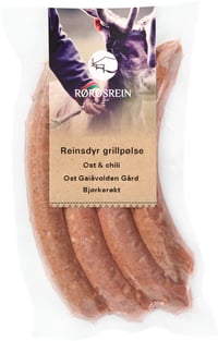 Reinsdyr Grillpølse m/Ost & Chili Bjørkerøkt 400g Frys