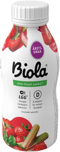 Biola Jordbær & Rabarbra Uten Tilsatt Sukker, 3 dl